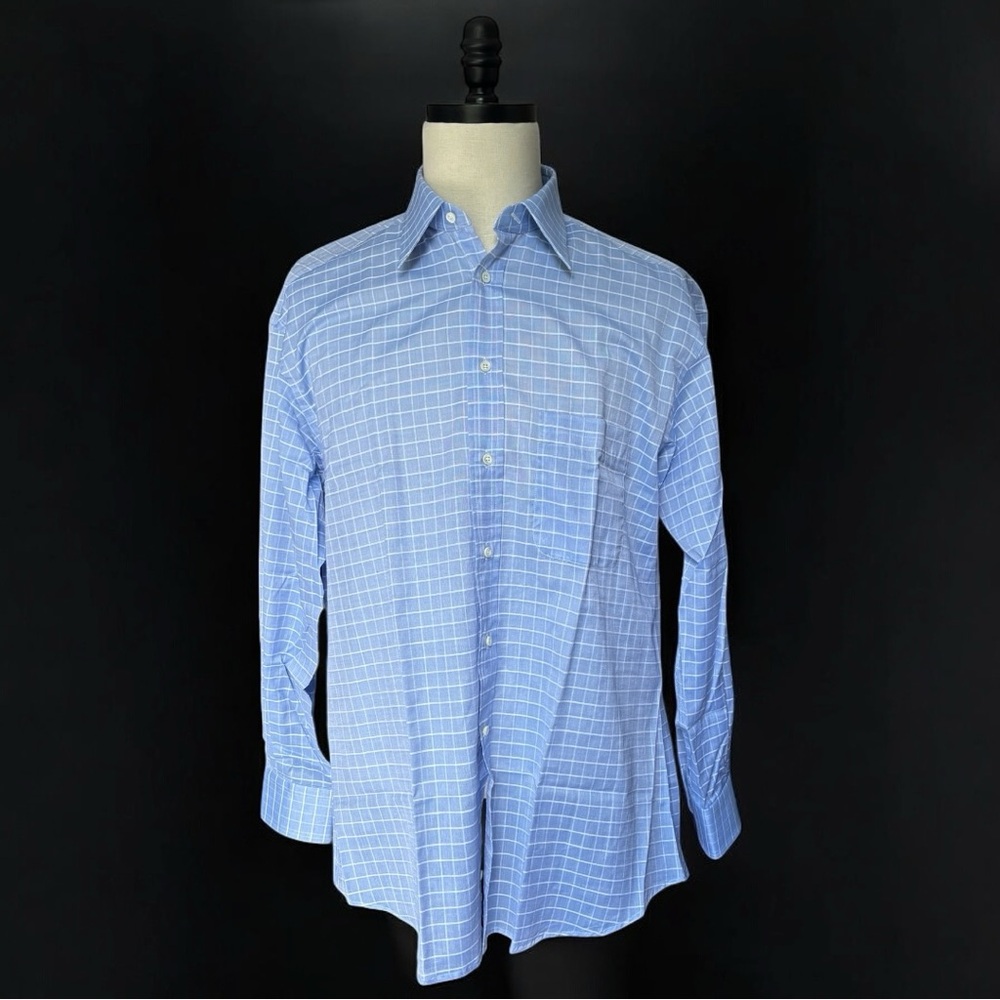Ermenegildo Zegna blue check lightweight cotton button down shirt | size 41/16 R